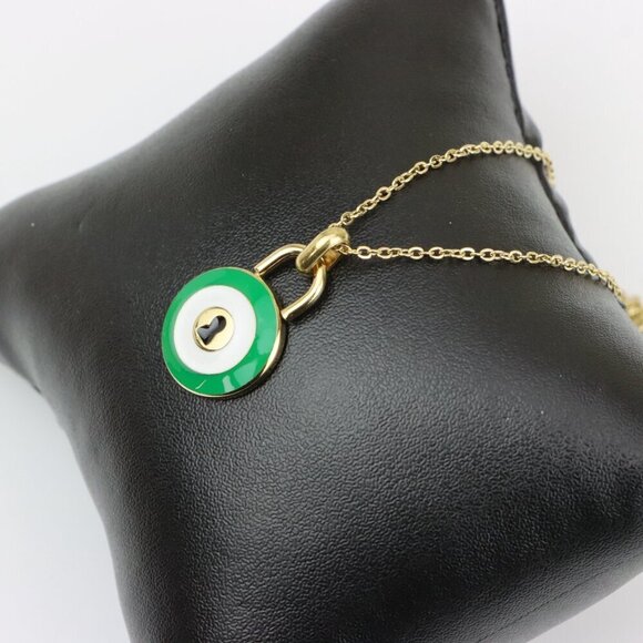 Gold Plated Green Evil Eye Pendant Necklace, XPNL0306 - Picture 5 of 13
